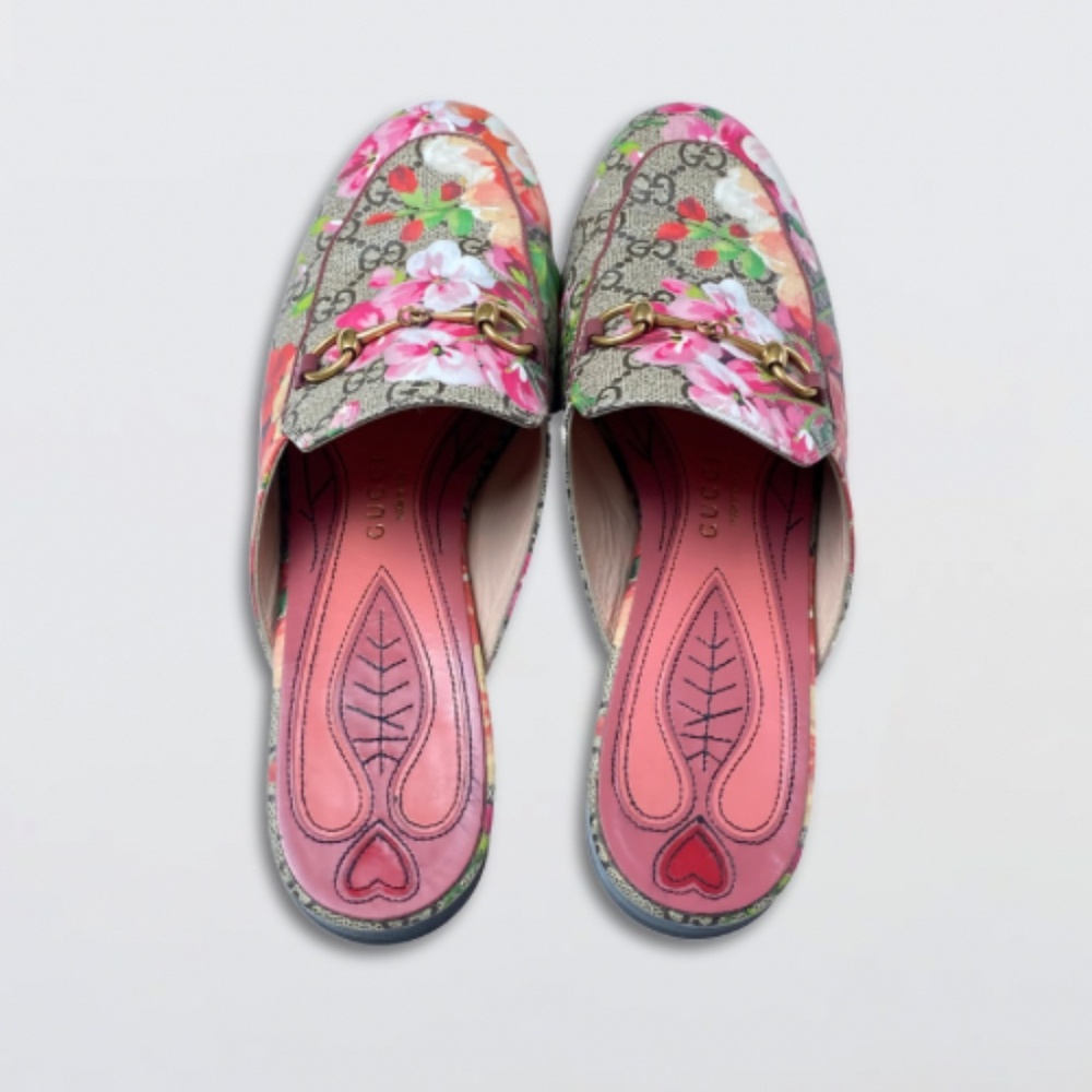Gucci Princetown Mokassins Floral Mules GG Supreme Bloom Canvas Multicolor W 36 - Picture 4 of 16